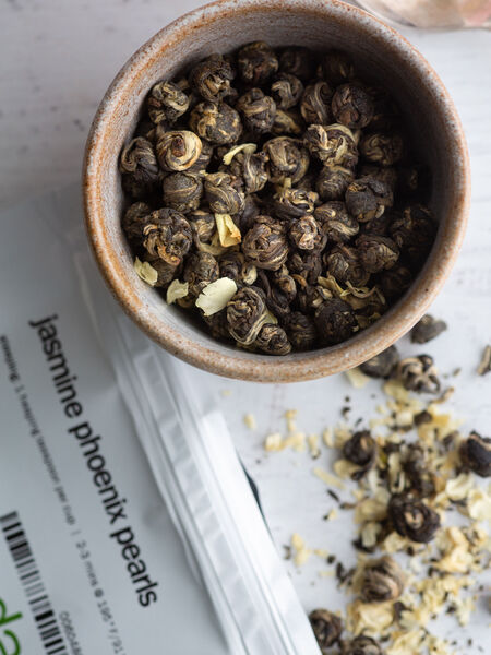 Jasmine Phoenix Pearls are perfumy, hand-rolled jewels of tea from Fuding, in Fujian province, China. Any fan of jasmine tea should try this specially crafted wonder.