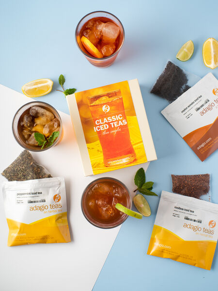 Adagio's favorite unflavored teas and tisanes in an iced sampler that's perfect for all ages and any time of day! The classic iced tea sampler includes: Ceylon Sonata Iced Tea, Rooibos Iced Tea, and Peppermint Iced Tea.