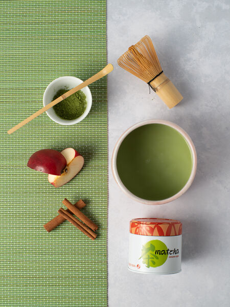 Matcha, the focal point of the Japanese Tea Ceremony, is a fine powder made by grinding green tea leaves. Only the finest, young, shade-grown gyokuro tea leaves are used to create matcha. The leaves are plucked and laid out flat to dry. Veins are removed and the leaves, now called tencha, are carefully ground in granite mills until they become the precious powder. Easy preparation is achieved by placing 1 teaspoon of matcha per cup (or to taste) in a cup, adding a few drops of hot water (160-180F) and stirring with a spoon until a paste forms. Add the rest of the water and stir.