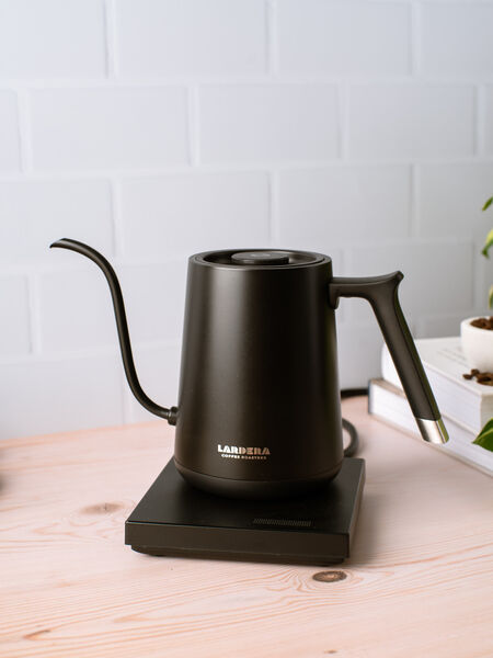 The fastest, most accurate electric coffee kettle on the market, capable of boiling 16oz of water in under 100 seconds. But speed is just one of its many desirable features. The others are a sleek stainless steel body, no-drip gooseneck spout, easy-grip handle, anti-scalding lid, and elegant touch-sensitive controls. Simply slide your finger to select a desirable temperature and the kettle will stop automatically and, if you desire, maintain it for 30 minutes. The kettle is a beautiful addition to your kitchen counter and a godsend to your early morning routine. 