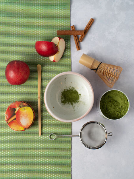 Matcha, the focal point of the Japanese Tea Ceremony, is a fine powder made by grinding green tea leaves. Only the finest, young, shade-grown gyokuro tea leaves are used to create matcha. The leaves are plucked and laid out flat to dry. Veins are removed and the leaves, now called tencha, are carefully ground in granite mills until they become the precious powder. Easy preparation is achieved by placing 1 teaspoon of matcha per cup (or to taste) in a cup, adding a few drops of hot water (160-180F) and stirring with a spoon until a paste forms. Add the rest of the water and stir.