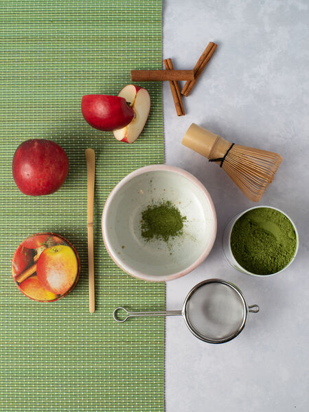 matcha per cup (or to taste) in a cup, adding a few drops of hot water (160-180F) and stirring with a spoon until a paste forms. Add the rest of the water and stir.